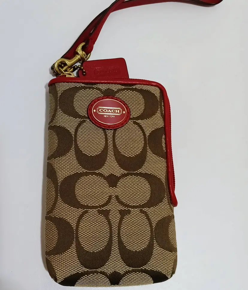 Coach Khaki & Red Wristlet