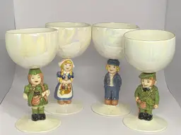 4 Vintage Goebel Hummel Figurine Irridescent Wine Glasses, 5.5" Tall