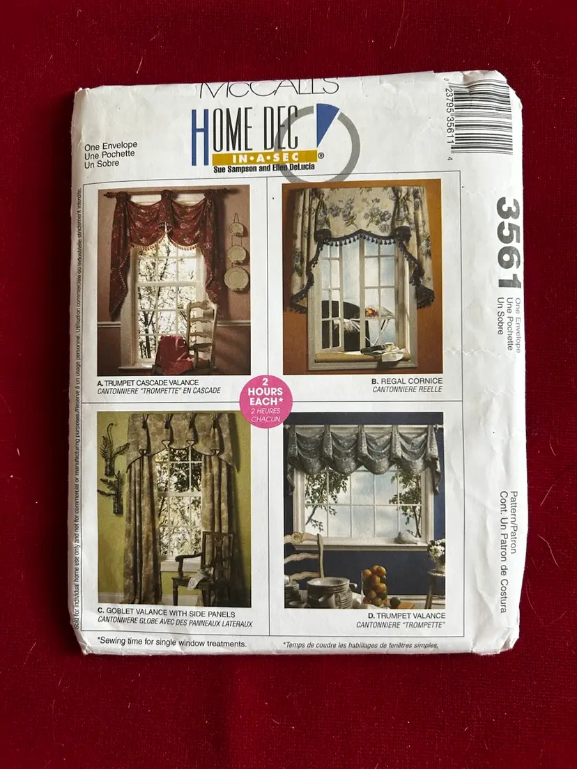 Vtg McCall’s Pattern 3561 Home Dec In A Sec Window Treatment Uncut FF