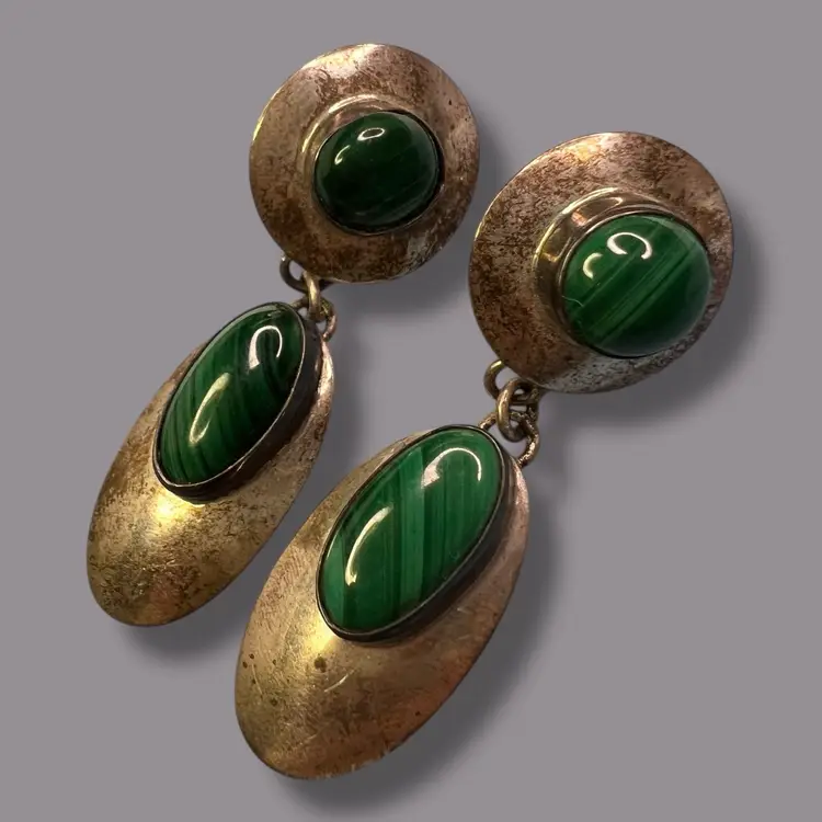 Sterling Silver & Malachite Post Earrings