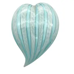 03 - Murano Latticino And Blue Filigrana Heart Paperweight 3.25”