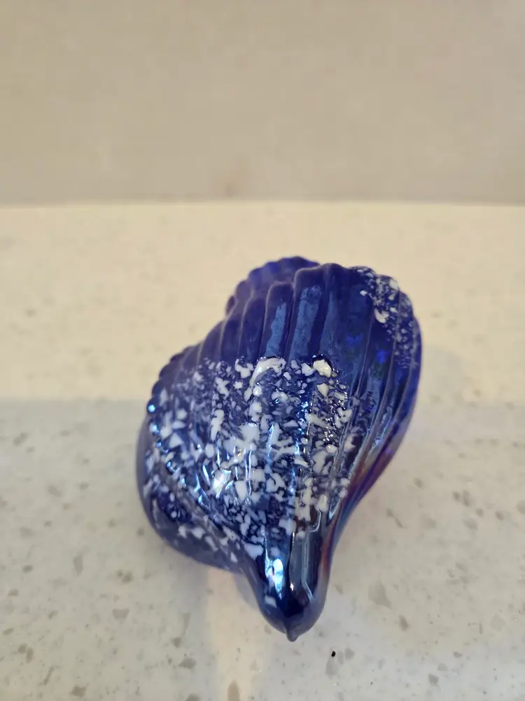 Iridescent Blue Glass Shell Paperweight