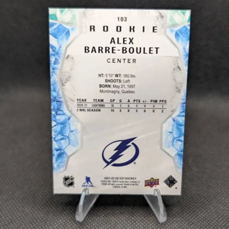 Alex Barre-Boulet 2021-22 Upper Deck Ice Green Parallel Rookie Card (RC) #103 - Tampa Bay Lightning