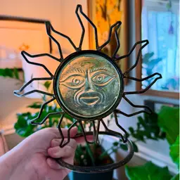 Vintage CELESTIAL SUN Metal Tea Light Candle Holder, Glass Face, Whimsygoth