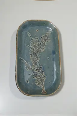 Handmade Mae Gray Studio Art Pottery Botanical Plate Tray