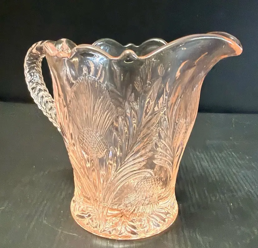 Vintage Mosser Inverted Thistle Glass Pitcher Light Light Pink 5” Tall