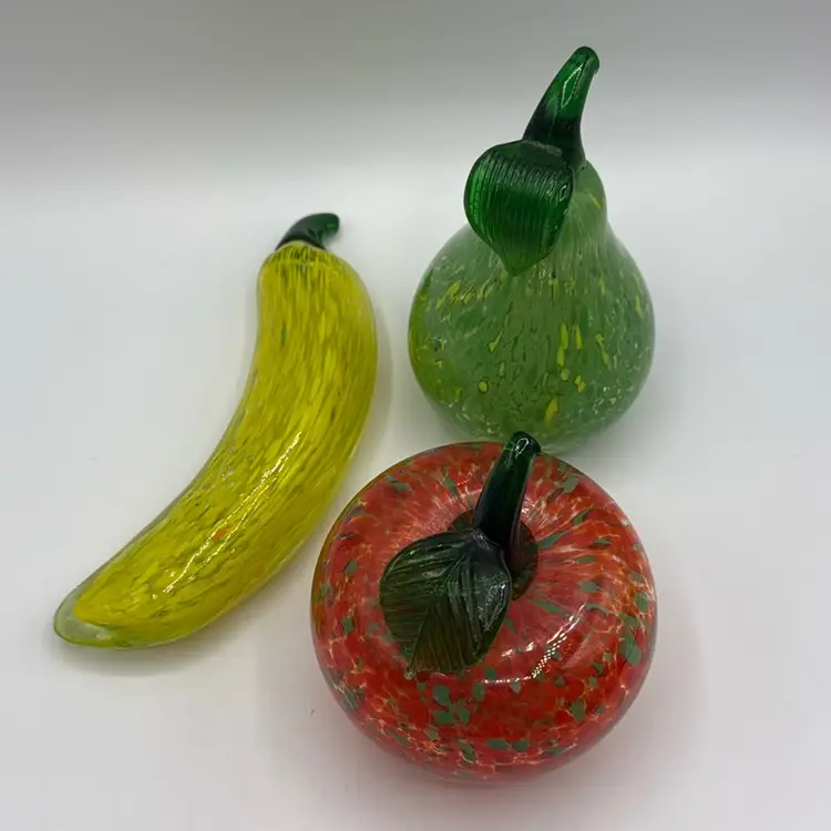 Grouping Of Splatter Glass Fruits Pear, Apple, Banana
