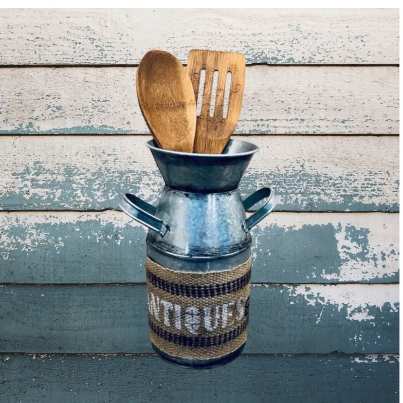 Made By Me Upcycled Farmhouse Rustic Aluminum Wood Spoon Holder Metal Distressed Primitive Decor Kitchen