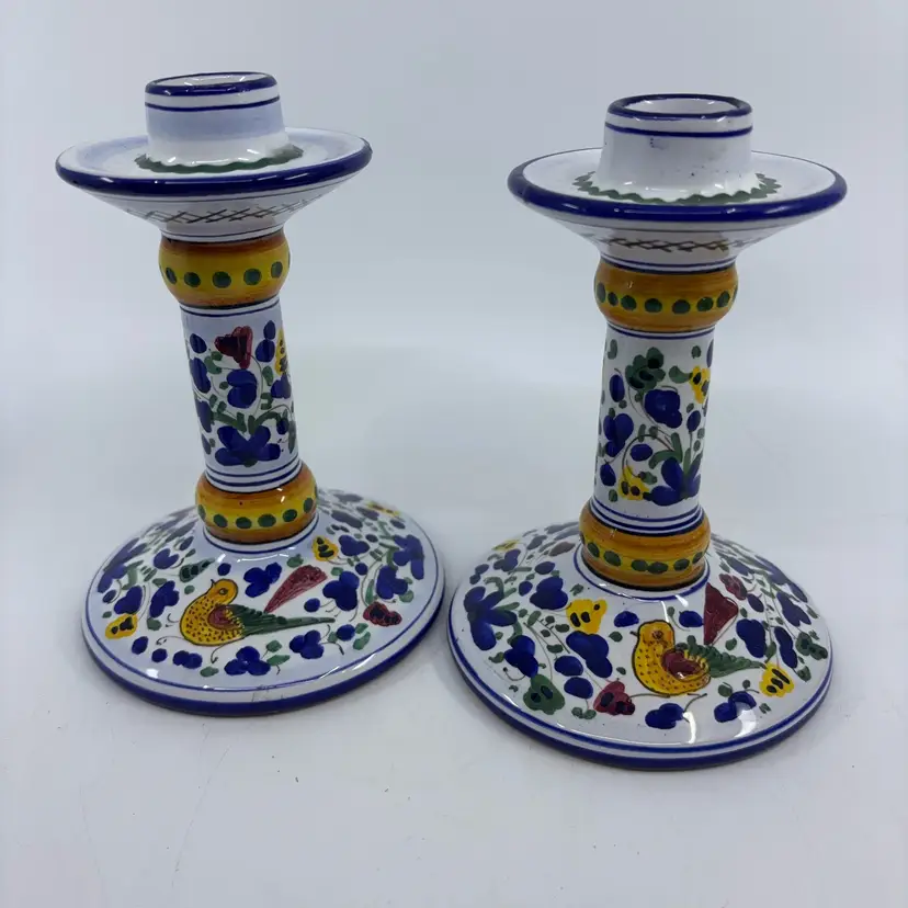 Deruta Italian Pottery Handpainted Candle Holder Set 6”