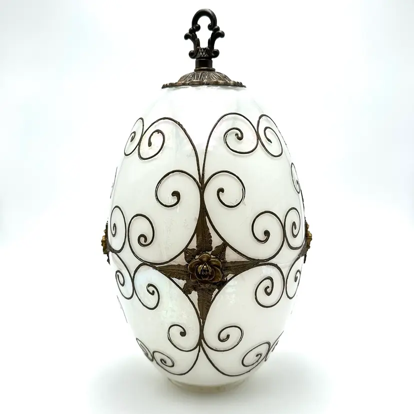 Carl Falkenstein Iridescent Swag Lamp Globe Gold Accent 14.5” H X 10.5” W