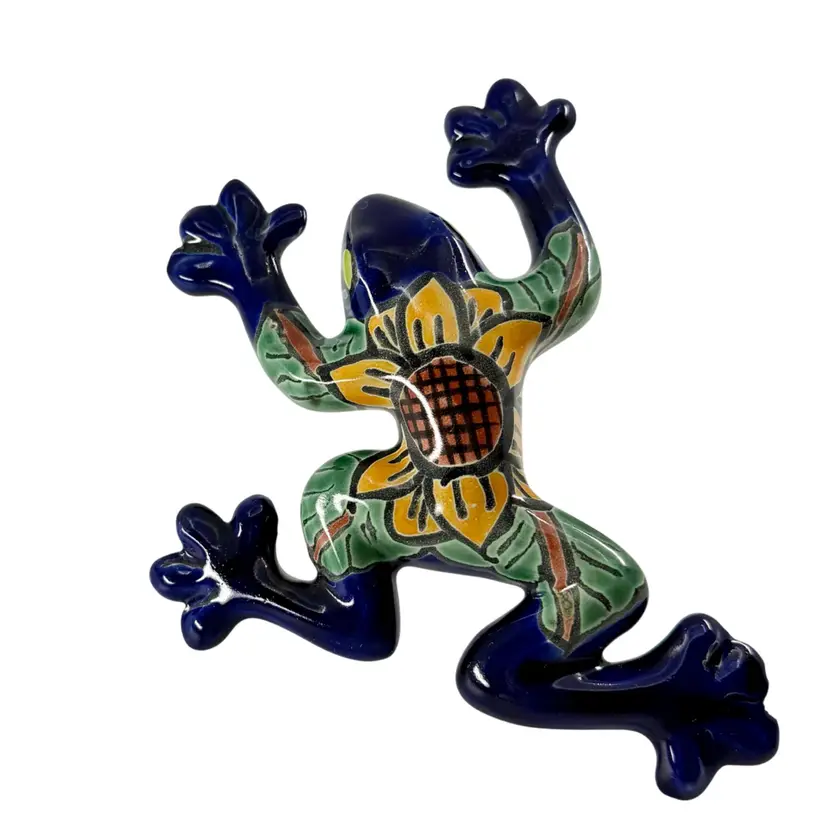 Frog Wall Decor Talavera Pottery Sunflower Blue•Green•Yellow Signed By Artist  F Torres 
W/Label
6” x 5”