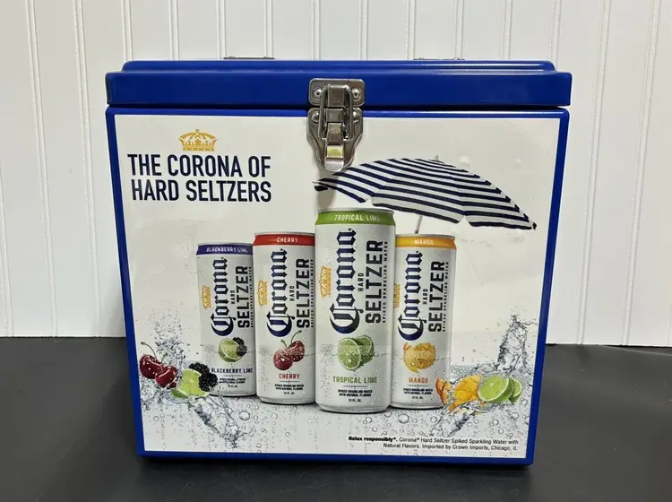 The Corona Of Hard Seltzers Blue Metal  Cooler W/ Side Handles & Clasp