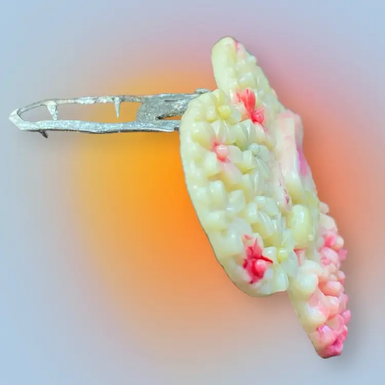 1930s Molded Celluloid  Floral Bird Dress Clip