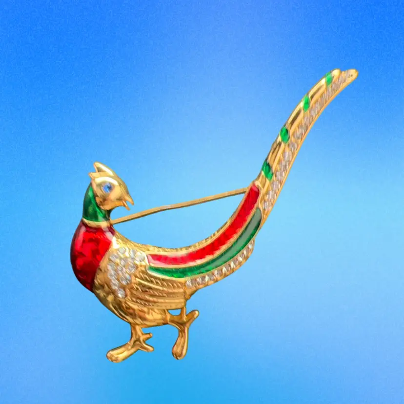 SAL Swarovski Pheasant 3”gold Tone Brooch