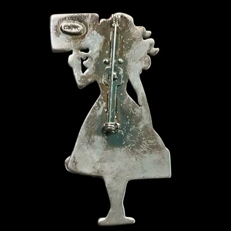 Vintage  AJMC Prince Charming Where Are You? Enamel over Silver / Pewter Brooch