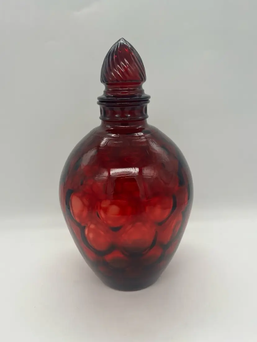 Ruby Red Wheaton Ware Inverted Honeycomb Optic Decanter With Lid