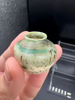 Made By Me - Green And Gold Speckled Mini Squat Vase 1” Controlled Chaos Pottery