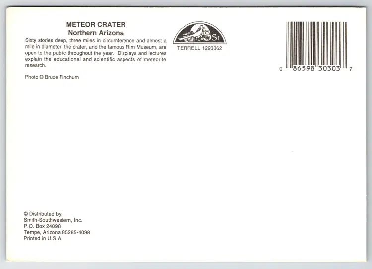 Postcard Meteor Crater Northern Arizona Barringer Crater Meteorite Impact Site - 11063