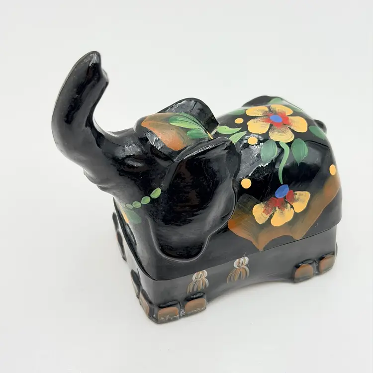 Black Fenton Glass 100 Year Anniversary Elephant Trinket Box