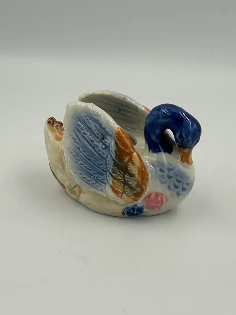 Vintage occupied, Japan, blue and white duck figurine/planter
