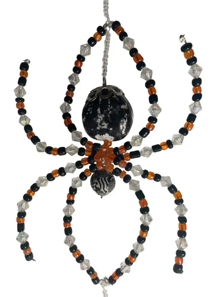 Spider Halloween Themed Orange Black Beads Sun Catcher Assembled Made By Me