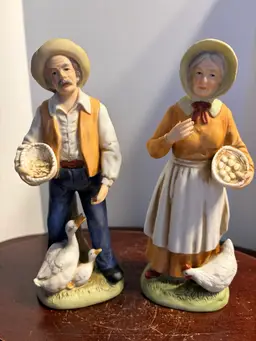 Set Of 2, 8” Tall Homco Farmer And Wife Figurines