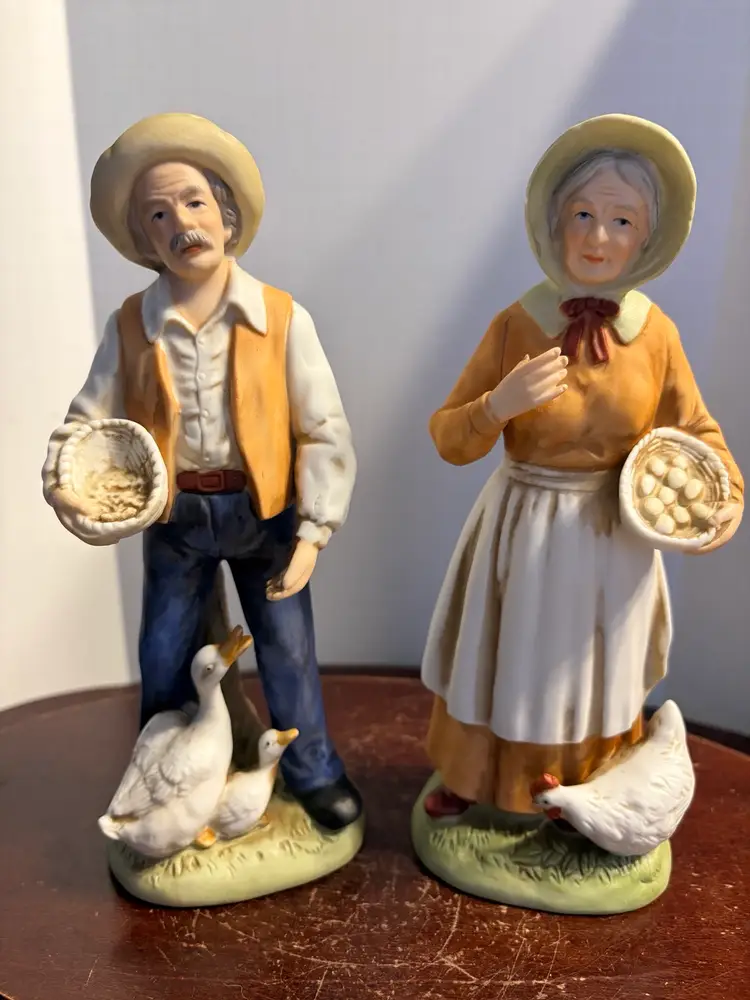 Set Of 2, 8” Tall Homco Farmer And Wife Figurines