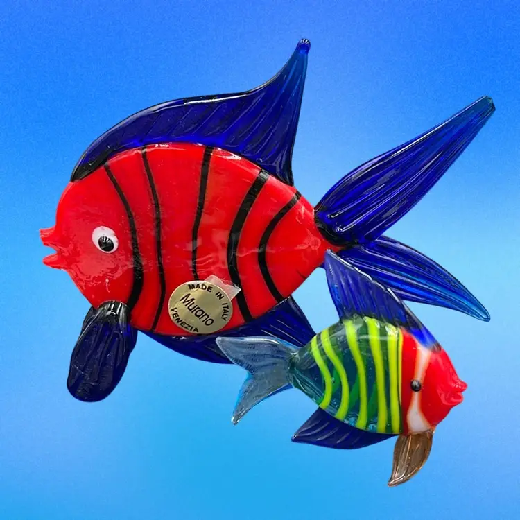 Two Hand Blown Colorful Art Glass Fish 3” & 1”