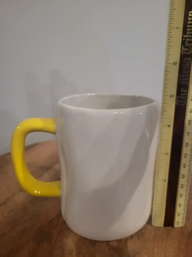 Rae Dunn TEA White With Yellow Handle  Mug Magenta