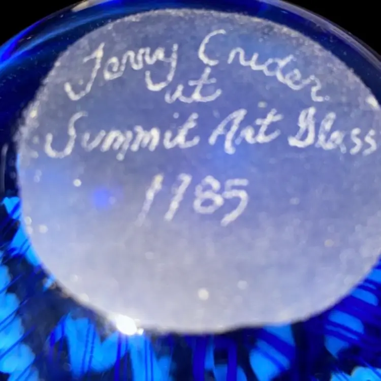 #33- Vintage 1985 RARE Signed Terry Crider At Summit  Art Glass Paperweight - Pinks  3"