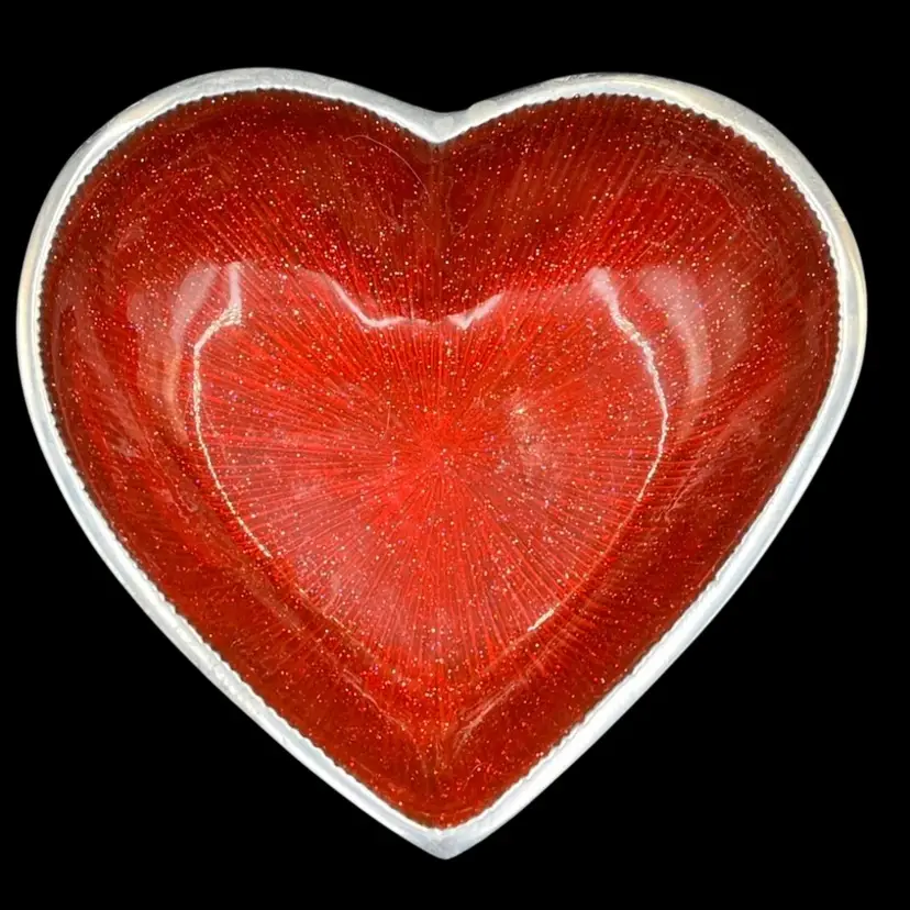 Red- Metal And Glitter Enamel Heart Bowl