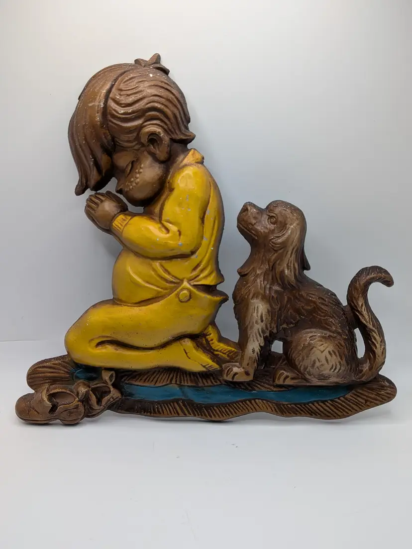 SEXTON 1972 USA 1180 cast metal wall decor praying prayer puppy boy