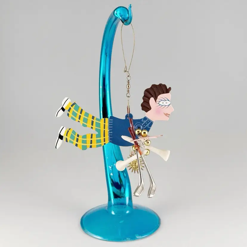 Karen Rossi/Silvestri "Fanciful Flights", Male Golfer Metal Christmas Ornament with Charms
