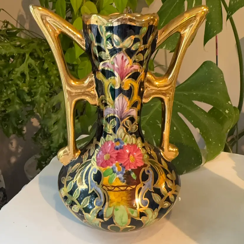 Vintage Handled Black Vase
