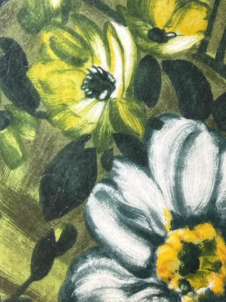 Vintage Green And Yellow Floral Fiberglass Tray Mid Century