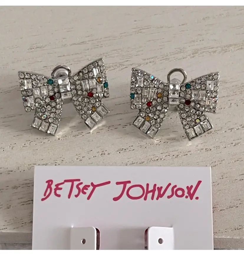 Betsey Johnson Bow Button Crystal Earrings