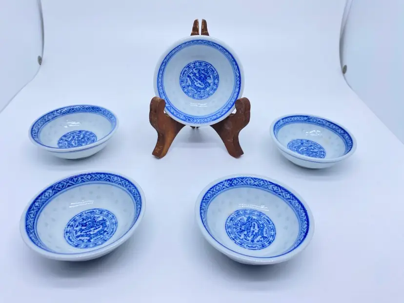 Set of 5 rice pattern condiment dishes/trinket dishes