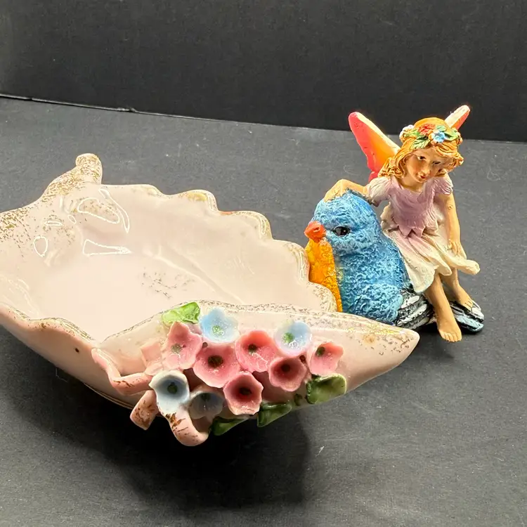Trinket Dish With Fairy Bird Decor