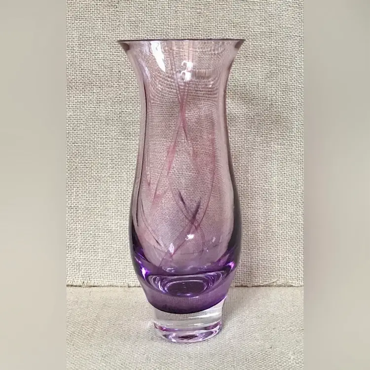 Magenta Swirl Handblown Glass Vase Flared Rim Heavyweight Goth Fairy Dream Core
