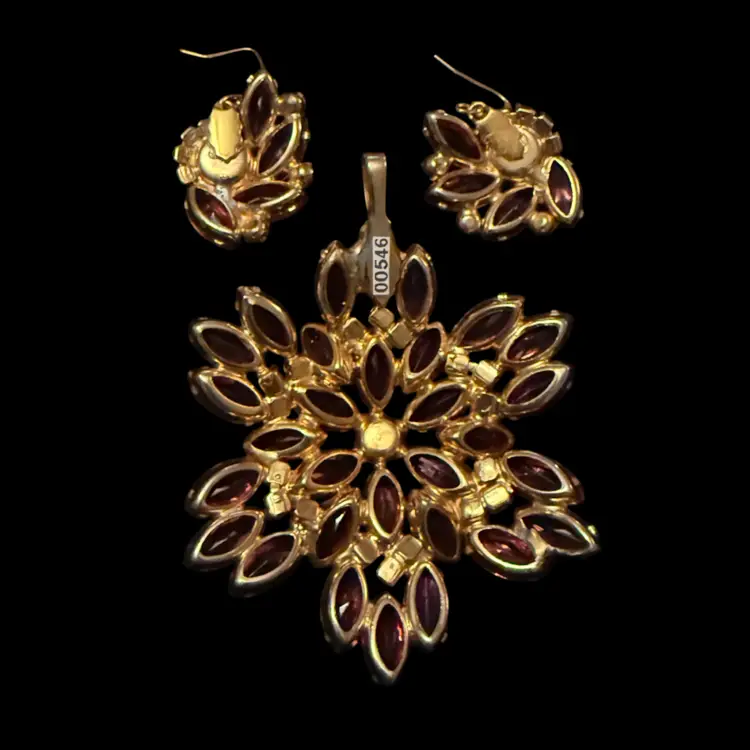 Pink Rhinestone Converted Pendant And Earrings