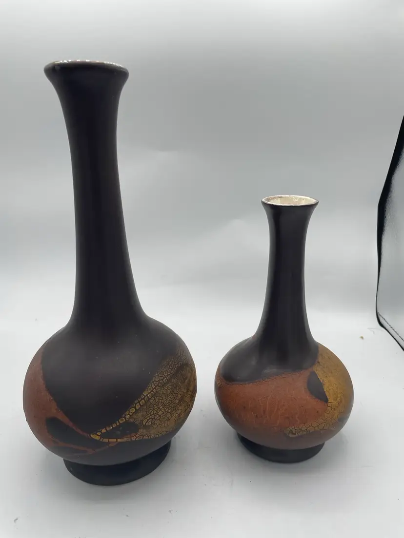 2 Royal Haeger earth wrap lava glaze vases