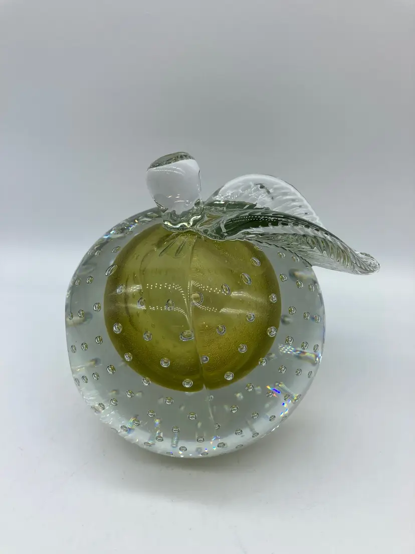Golden Center Clear Glass Apple Paperweight *