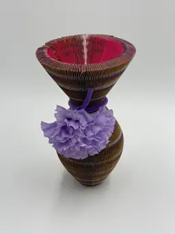 Vintage Corrugated Paper Flip Flop Vase Hat Novelty Brown Purple Pink MCM Decor