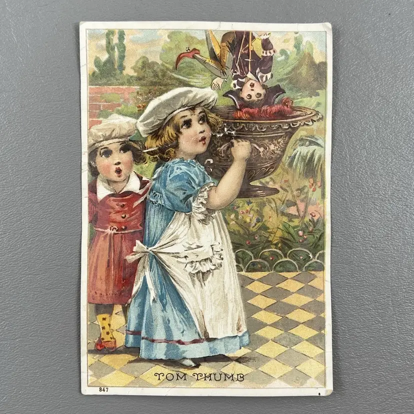 Victorian Trade Card Tom Thumb Upside Down In Basket Children 6x4" General Uniform