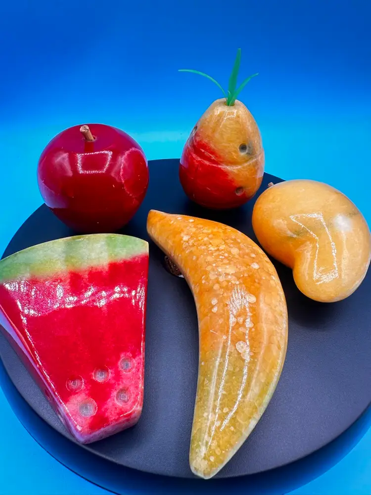 Set of 5 Vintage Italian Alabaster Marble carved fruit.