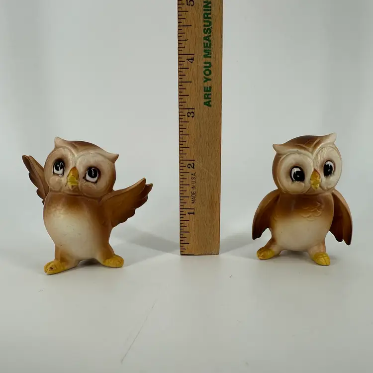 Pair Vintage Josef Originals Ceramic Owl Figurines