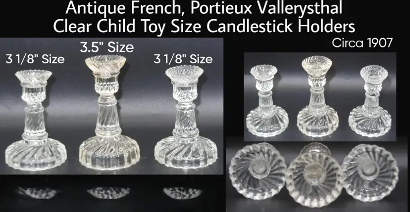 Miniature PV France Glass Toy/Child Sized Candle Holder, 3 available