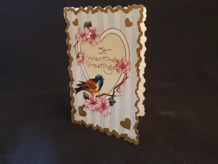 Whitney Made St. Valentines Day Greeting Card Embossed Made USA Bird Vintage