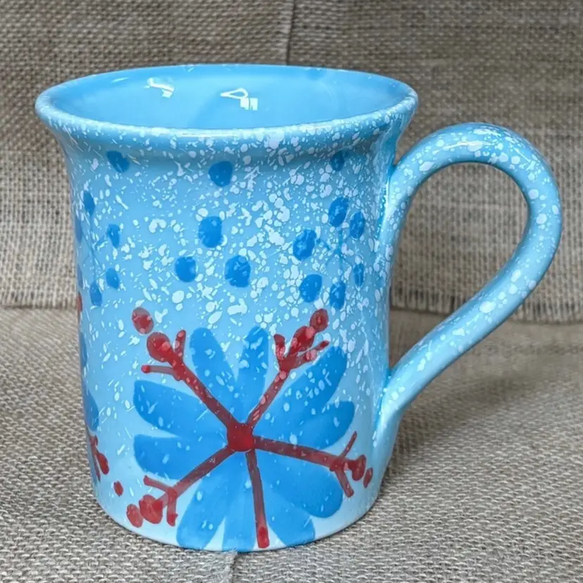 Barnes And Noble Blue Snowflake Mug Coffee Cup Made In Italy Book Lover Cozy