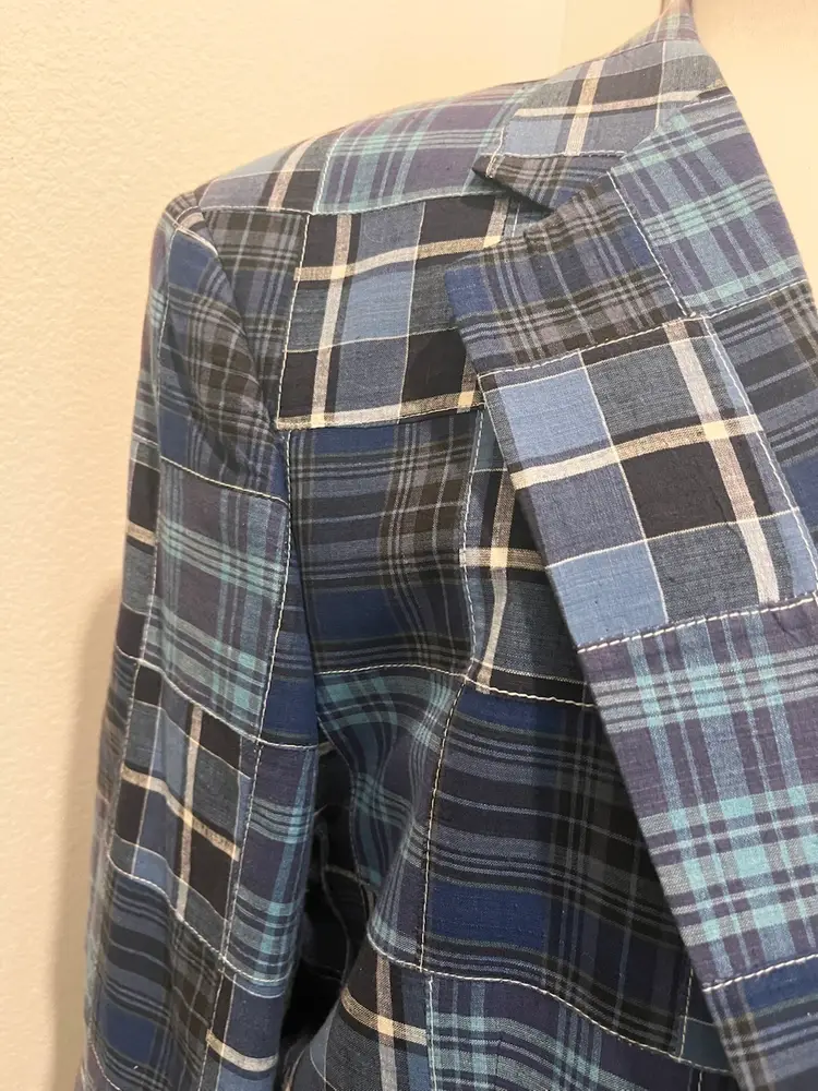 Vtg Brooks Brothers Blue Indigo Madras Olde Patchwork Jacket 42R Preppy NEW NOS